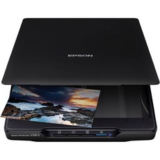 Epson 세로 스캔용 스탠드가 통합된 소형 A4 스캐너 사진 및 문서용 데스크탑 이미지 편집 기능 검정색 Perfection V39II 플랫베드 502538