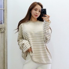 이힝 레트로 스트라이프 긴팔 단가라 니트 티셔츠