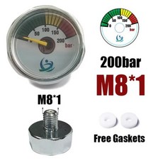 미니 압력계 게이지 고압 핸드 펌프 다이빙 등산 200bar 350bar 1 인치 1/8NPT 1/8BSPP M10 x, [09] 200bar M8, 1개 - 미니다이빙게이지