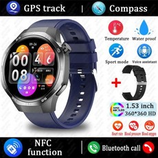 스마트 워치 프로 스크린 심박수 블루투스 통화 방수, GPS NFC Smart Watch, Black blue