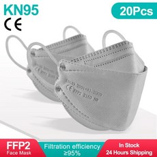 3D 물고기 마스크 CE ffp2mask 4 레이어 마스카라 호몰로가다 FPP2 호흡기 용 KN95 필터 마스체리나 FFP 2 FFPP2, 20개
