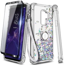 [관부가세포함] 삼성 갤럭시 S9/S9 플러스용 리퀴드 글리터 케이스 스크린 보호 필름 및 끈 NGBSAMS