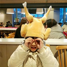 움직이는 닭다리모자 상어모자 춤추는모자 크리스마스 선물 인싸템, 치킨드럼업글비브라토노래