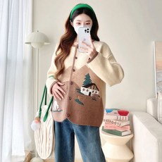 봄가을 임산부 니트 가디건 빅사이즈 패션 임부복 하객룩 데일리 루즈핏 임부 스웨터 가디건 YJW