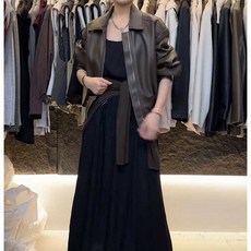 우아글로벌 카라 블루종 가죽자켓