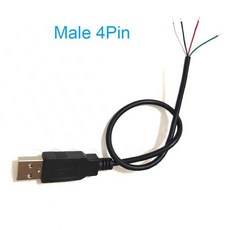 충전잭 DIY USB 암수 잭 커넥터 케이블 전원 연장 코드 어댑터 5V 0.3M 2 핀 4 와이어, 02 Male 4pin_0 0.3m, 1개