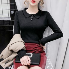 코스토프 물결 레이스 폴로 칼라 니트 블라우스 니트탑