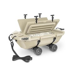 GoSports Outdoors 캠핑 쿨러 바퀴가 달린 Cuddy 크롤러 40 QT 수륙양용 플로팅 및 건조 저장 용기 주황색 남색 황갈색 또는 흰색, 탠 껍질