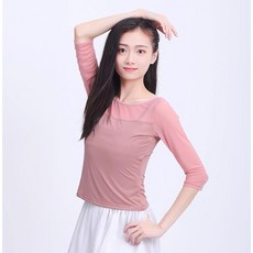 여성 발레 탑 성인 연습 옷 메쉬 탑스 3/4 슬리브 민속 무용 스포츠 요가 티셔츠 클래식 댄스 의상|Ballet|