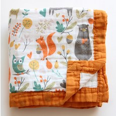 YWEY 신생아를위한 아기 물건 만화 어린이 6 층 거즈 담요 유치원 가을과 겨울 이불 용품 도매, forest animals -110x110cm
