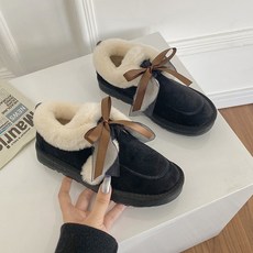 빵끈리본 스노우부츠 여성 학생 큐트 겨울 논슬립 미끄럼방지 플랫 두터운 융털 패딩부츠, 39 스탠다드 야드 수