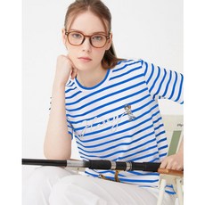 헤지스레이디스 브랜드관 블루 자수장식 면 반팔티셔츠 HSTS4BL31B2 마감임박!!!