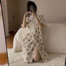 DEEPSUN 유카타 잠옷 샤워가운 홈웨어 여름잠옷 원피스잠옷 과일 미니곰 꽃가운
