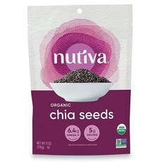 Nutiva 유기농 프리미엄 생 블랙 치아 씨 6온스 | USDA 유기농 GMO 프리 | 비건 글루텐 프리 케토 & 팔레오 | 샐러드 요구르트 및 스무디를 위한 3g 단백, 1개