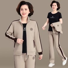 중년여성 트레이닝 상하의 3종세트 오버핏 집업자켓 밴딩 롱팬츠 베이직 반팔티 엄마옷