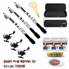  겨울 빙어얼음낚시 간편 세트 구더기 집어제 채비 낚시대 등 얼음낚시 모든 용품 한번에 간편구매히세요, 얼음멀티미니릴패밀리3인세트1.2m 