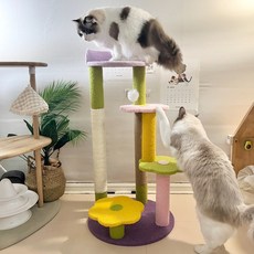  펫카 플라워 계단식 기둥형 스크래쳐 캣타워 고양이 장난감, 혼합색상 