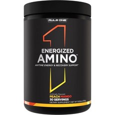 Rule 1 Proteins 헬스 보충제 글루타민 규칙 에너제이션 아미노 - BCAAs 글루타민 시트룰린 베타 알라닌 그린 커피 및 찻잎 추출물(30인분 피치 망고)의 카, 피치 망고, 30인분, 1개, 270g