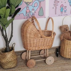 라탄 유모차 모형 방 꾸미기 인테리어 소품 촬영, 원목색 카트