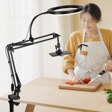 LA DERIVE 부감 촬영 수직촬영 LED 링라이트 핸드폰 촬영 거치대 수직 탁상 책상 스탠드형 부감 휴대폰 거치대, 블랙, 1개