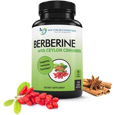 유기농 실론 시네몬 함유된 천연 Berberine 1200mg with Ceylon Cinnamon 100mg 2달분 의사가 추천 건강한 면역지원, 120정