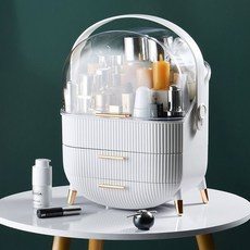 화장품 먼지차단 투명커버 핸들 2단서랍 정리함 Royal, 화이트