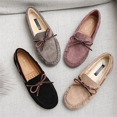 2019 겨울 신발 여성 Moccasin Loafers 가짜 스웨이드 따뜻한 봉제 모피 Bowtie 보트 발레 플랫 소프트 롤 계란 완두콩 임신 한 여자|여성용 플랫|