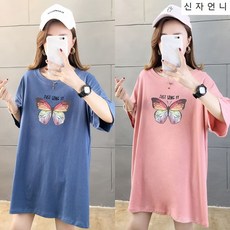 신자언니 버터플라이 여성박스티 반팔여성 롱 반팔티 여자반팔박스티 티셔츠 반팔