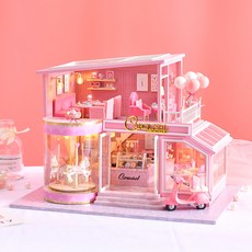 핸드메이드 DIY 하우스 대형빌라 케이크 디저트점, 케이크 디저트점+공구풀+램프+음악+먼지커버