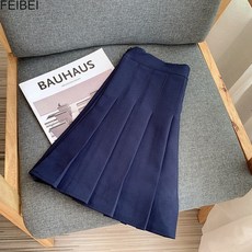FEIBEI[XS-2XL] jk 단색 반치마 하이웨이스트 주름치마 빅사이즈 스판 a 스커트 일본계 학생 bm 스커트