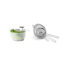 샐러드 과일 야채 탈수기 OXO 굿 그립 대형 스피너 - 6.22 Qt 화이트 & 쿠시나트 메쉬 스트레인저 3팩 세트 CTG-00-3MS 실버