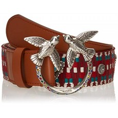 Pinko Aster Simply Belt Vit. Seta BRU Cinturn Ko8_cuoio / Red / Green M para Mujer, 단일옵션