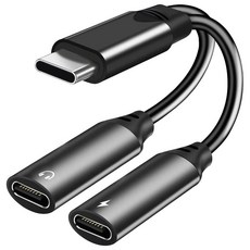 USB C 스플리터 듀얼 헤드폰 및 충전기 어댑터 음악 통화 지원 60W 충전 갤럭시 S23 S22 울트라 S21 S20+ S20 노트 20 울트라1010+ 픽셀 7 6 프로 5, Black