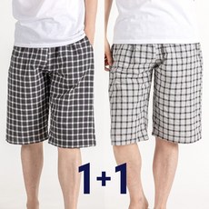 국내생산 남자 파자마 7부 체크 여름 반바지 1+1