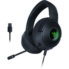 레이저 크라켄 V3 X 유선 USB 게이밍 헤드셋 경량 빌드 트라이포스 40mm 드라이버 하이퍼클리어 카디오이드 마이크 7.1 서라운드 사운드 크로마 RGB 조명 블랙, Black, Kraken V3 X