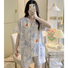 뜨왈패턴 신혼부부 여름 잠옷 면잠옷 상하의파자마 시원한실내복 여자여름잠옷