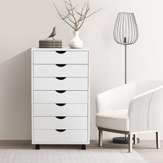 분리함 정리함 서랍정리 수납정리함 NEWBULIG 5-Drawers Wood 모바일 파일 캐비닛 책상 선반 아래 오픈 스토리지 정리함 홈 오피스용 소형 드레서 블랙, White, 7 Drawer - 오픈드레서