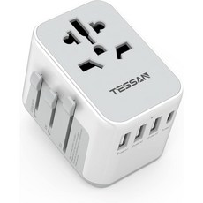 TESSAN 범용 여행용 어댑터 올인원 여행용 충전기 USB 포트 3 개 C타입 1 개 미국 EU 영국 AUS용 벽 충전기, white,