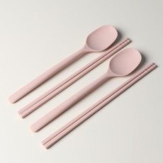 [파격사은품] 실리담 실리콘 수저 2인세트, 핑크, 1세트, 2인수저 핑크, 1개