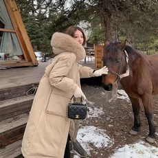 ANYOU신상 겨울 패딩 여성 미디움 무릎 롱 빅 울 도톰 롱패딩 후드 코트 상품 이미지