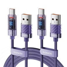 Toocki LED 디스풀레이 제2대 투명 C타입 고속 충전케이블, 2m, 퍼플, 2개 2m, 퍼플, 2개