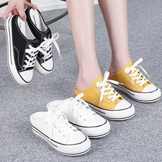 5cm 운동화 뮬 캔버스 블로퍼 스니커즈 통굽 여성 굽높은 여자 키높이 슬립온 슬리퍼 굽있는 여성용 캠퍼스화