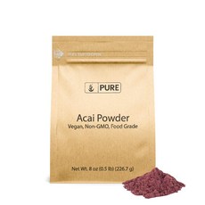 PURE 아사이 베리 가루 분말 파우더 오리지널 퓨어 브라질산 Acai Berry 8온스, 226.7g, 1개