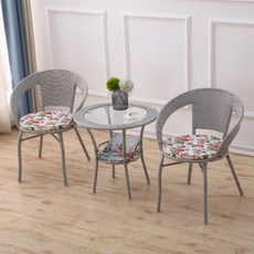 미니멀리즘 카페 티 등나무 라탄 테이블 선반 협탁 사이드 거실 의자 체어 2인세트 전원주택 정원 야외 테라스 꾸미기 부부 인테리어 커피, 은색 의자 2 개테이블 1 개+쿠션