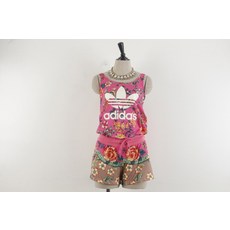 (ADIDAS Originals)아디다스오리지널 플라워패턴 빅로고 핑크 숏 점프수트(XS)