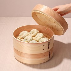 [대나무 찜기 3단 세트] 채소 호빵 만두 떡 (나무 찜통 2단+뚜껑1단), 1세트, 23cm