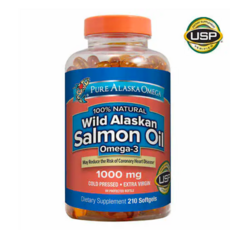 New알래스카 자연산 연어 오일 오메가3 100% Natural Alaska Omega Wild Alaskan Salmon Oil 1000 mg (210젤), 2병, 2개