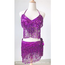 폴댄스의상 폴웨어 봉춤 폴댄스복 폴상의 폴키니 폴하의 새로운 밸리 공연 의상 의상 술, 한 사이즈, 딥 퍼플 웨스트 체인 브라