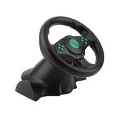 레이싱 게임 스티어링 휠 360 PS2 컴퓨터용 USB 자동차 스티어링 휠 180 도 회전 진동 페달, 1) blackgreen