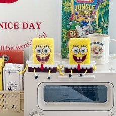 페이스 스폰지밥 수세미 아크릴 거치대 홀더+천연 해면 스펀지 세트